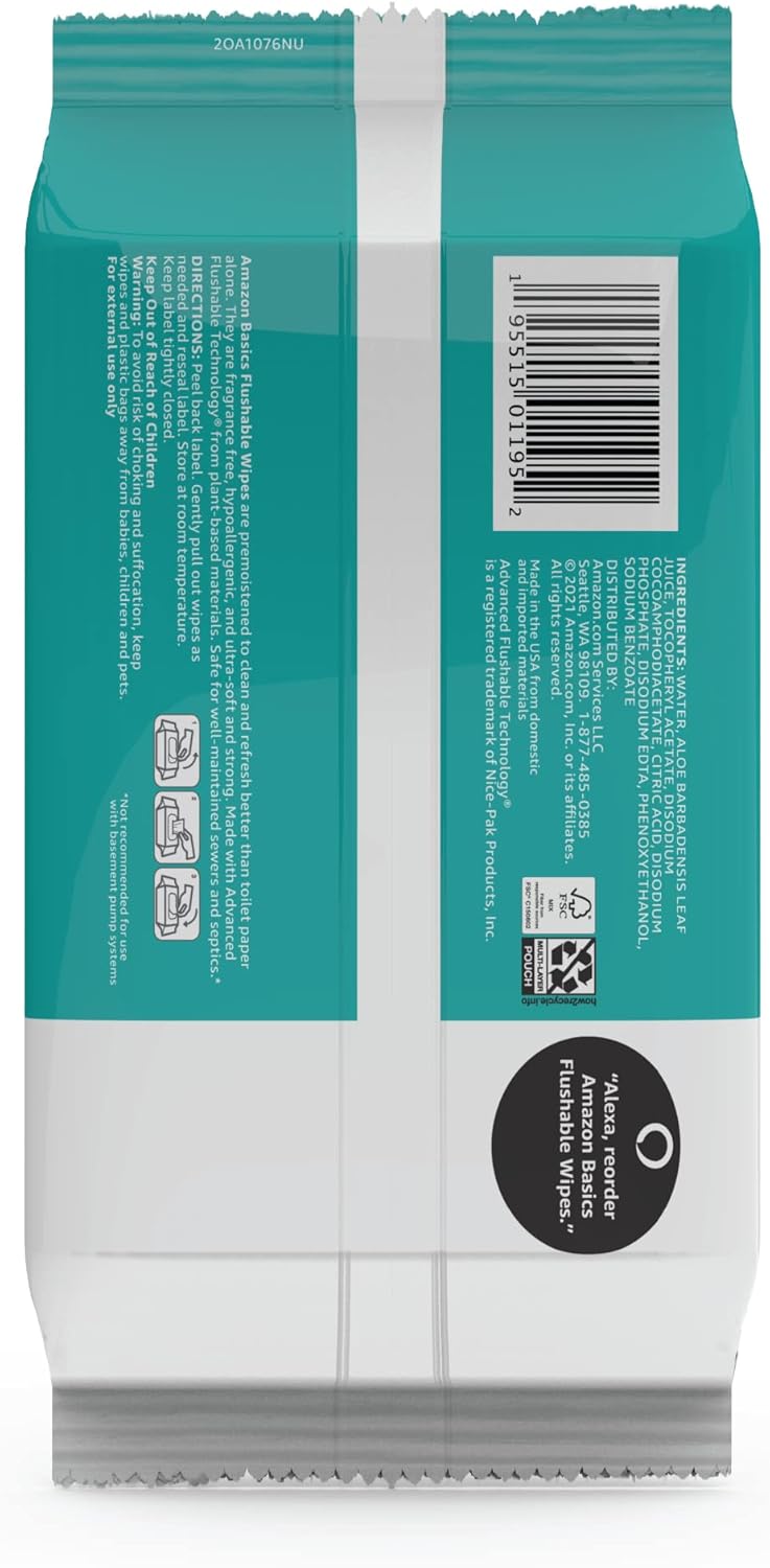 Flushable Adult Wet Wipes - Fragrance-Free, 126 Count (3 Packs of 42) | Gentle & Convenient