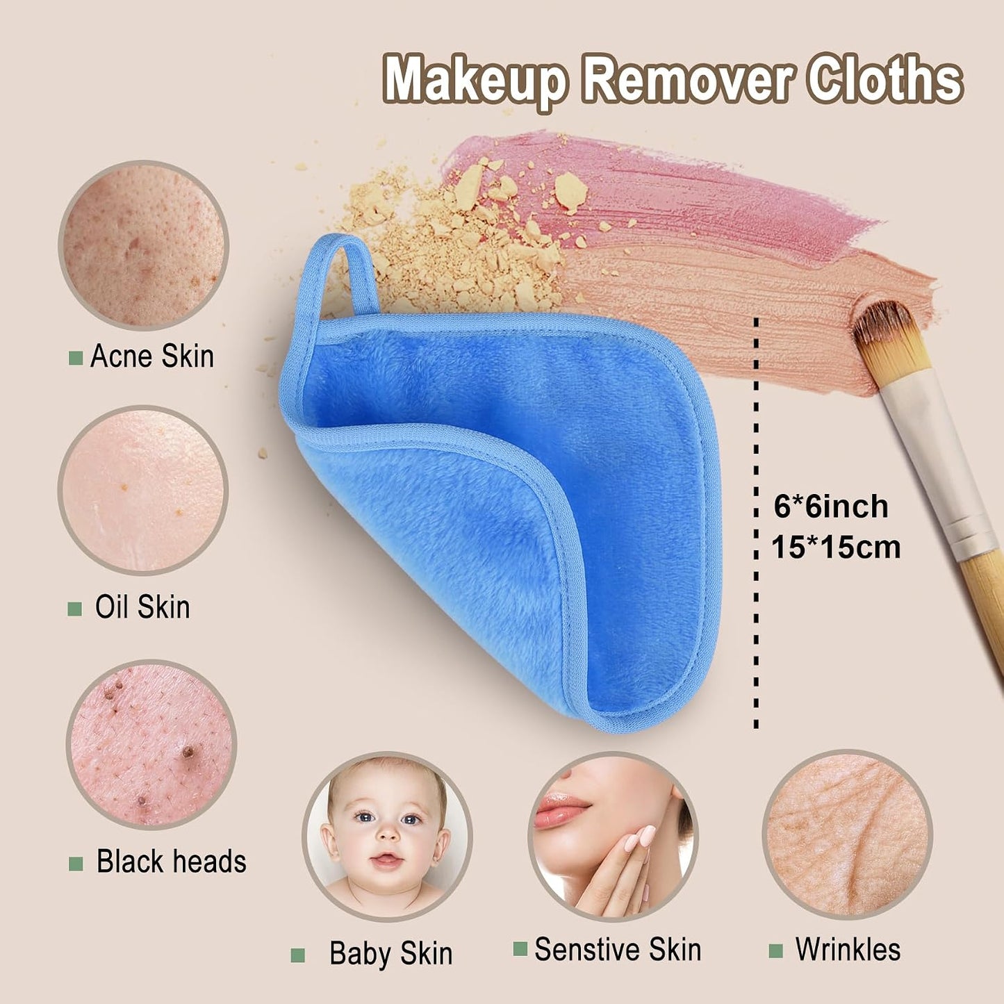 KODAMO Reusable Makeup Remover Cloths - Soft Microfiber Pads for Gentle Cleansing | 12 Pack with Mesh Bag
