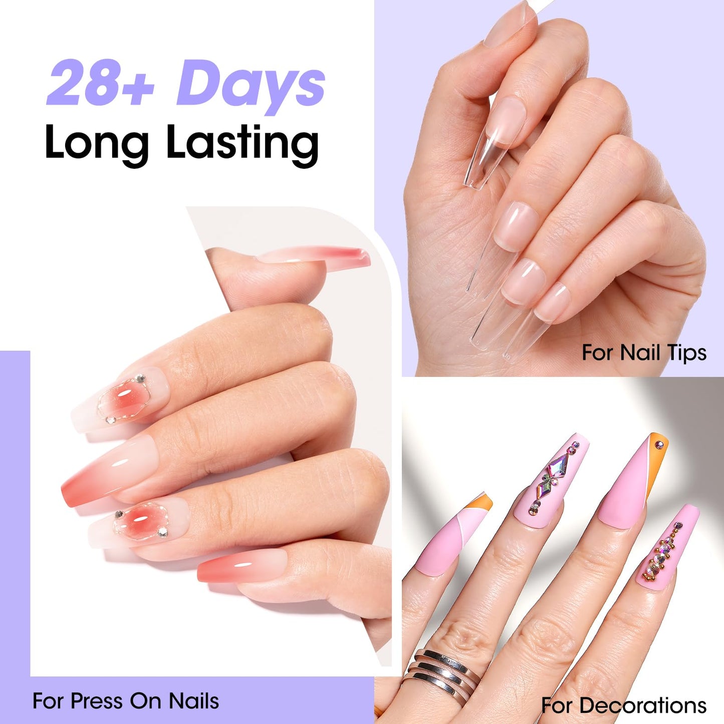 Gellen Semi Solid Nail Glue & Glue Remover for Press ons, Quick Dry Lamp-Free Nail Gel Glue for Nail Tips, Non-Acetone Nail Glue Remover Pen with Precision Nozzle, Safe & Gentle Formula