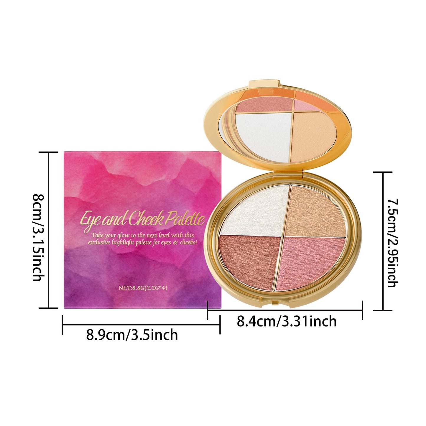 4-in-1 Makeup Palette for Eyes and Face, Blendable Matte & Shimmer Shades with Blush, Highlighter and Soft Contour, Natural Glow Finish, Compact Travel Beauty Kit for Everyday Makeup