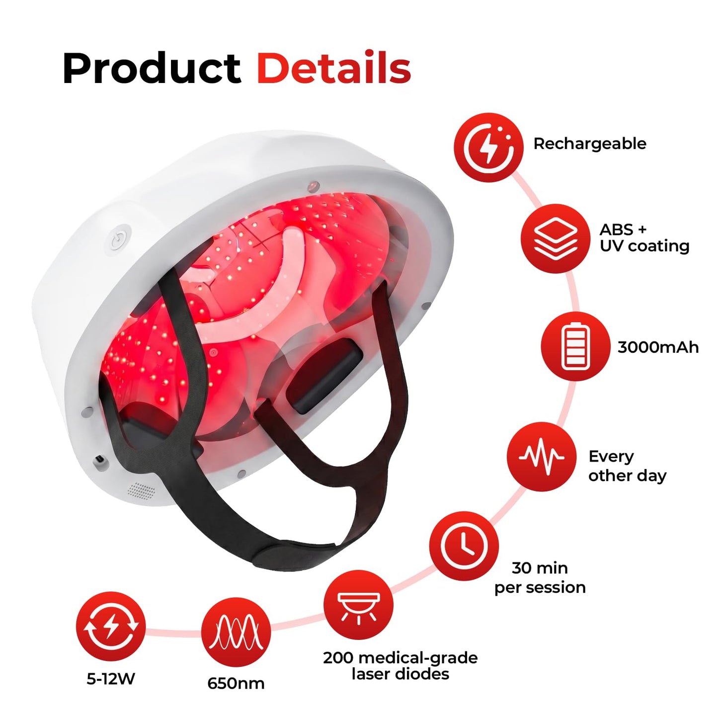 Laser Red Light Therapy for Hair Growth,FDA Cleared Hair Growth Device for Men & Women,650nm Low Level Laser Therapy for Thinning Hair & Alopecia, 200 Lasers Full Scalp Coverage Home Use(KCA451-200S)