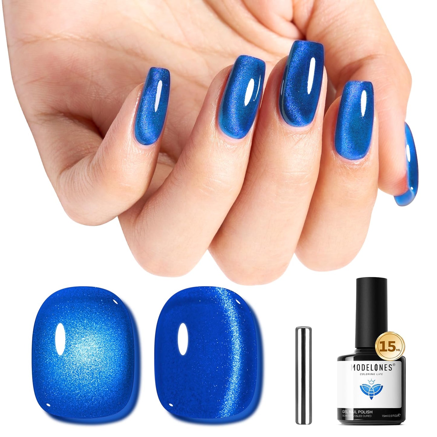 Cat Eye Gel Nail Polish - Glitter Blue Magnetic Soak Off UV Gel for Stunning Nail Art | Winter Manicure