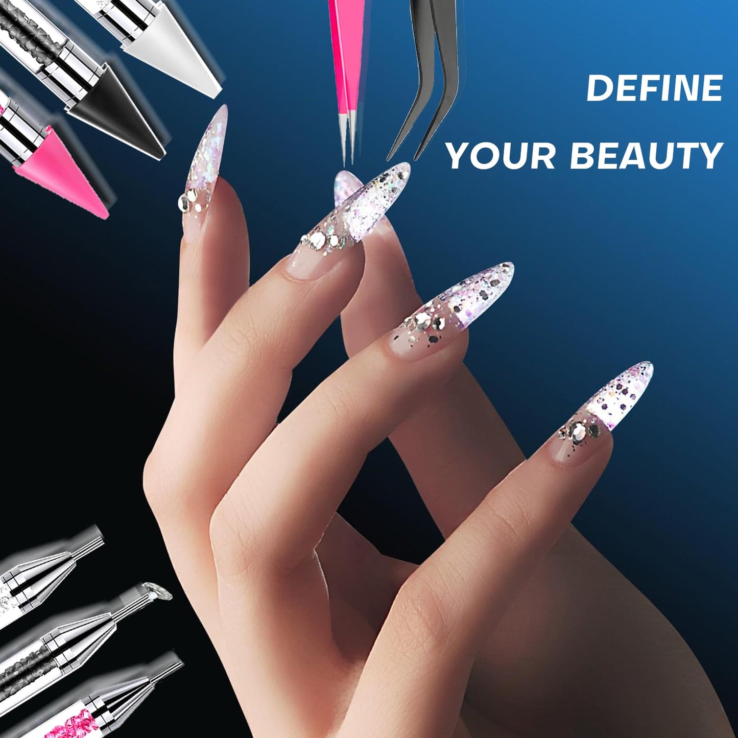 Rhinestone Picker Tool Kit - 14 Pcs with Dual-Head Pens, Wax Tips & Precision Tweezers for Nail Art Gems & Charms