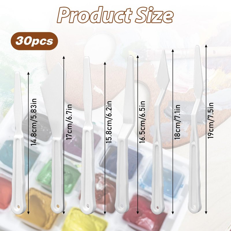 30 Pcs Paint Spatula Tools Plastic Painting Palette Knives White Art Artist Knife Tools Thin and Flexible Art Pallet Knife Palette Knife Set for Oil Acrylic Painting Color Mixing
