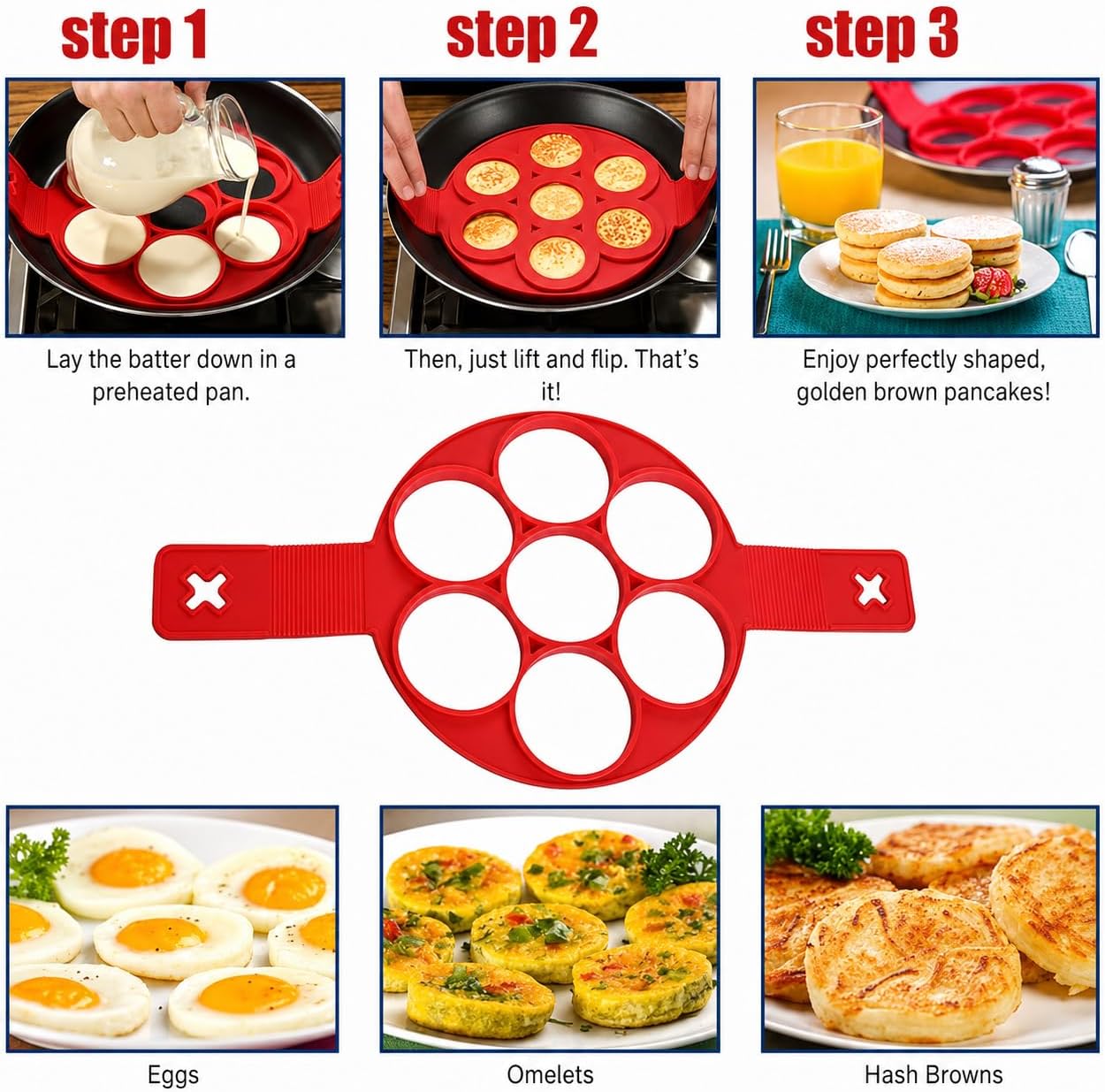 Silicone Egg Ring Pancake Mold - Nonstick Reusable Breakfast Cooking Tool | Perfect for Eggs, Pancakes, Omelets