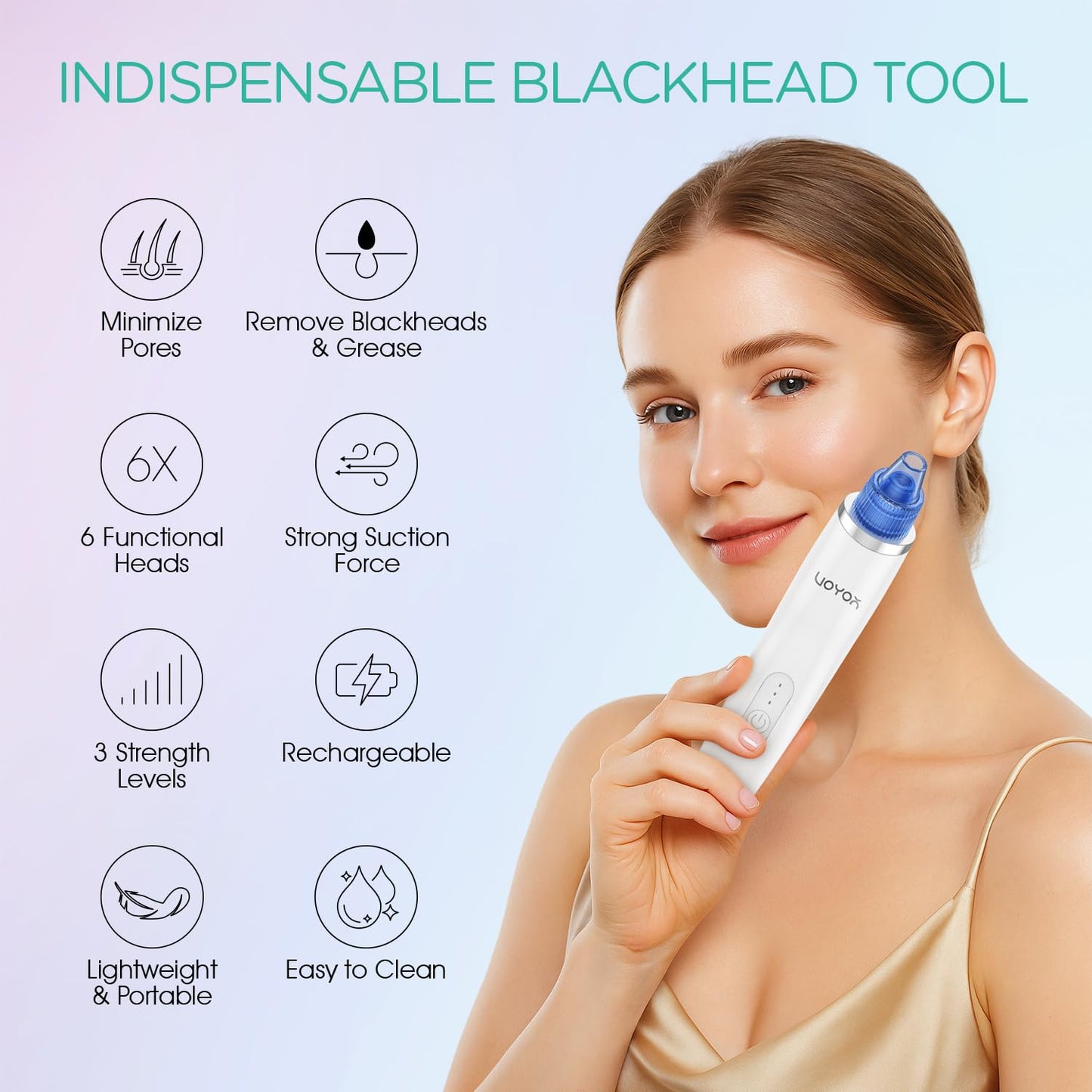 Blackhead Remover Pore Vacuum - Electric Face Cleaner with 6 Suction Heads for Acne & Whitehead Removal