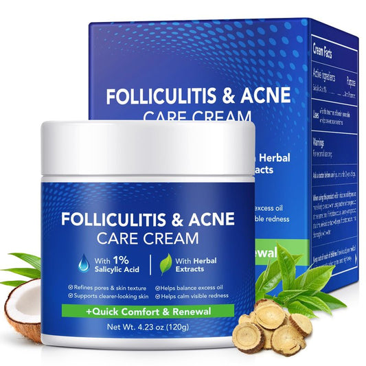 ReliCo Folliculitis Acne Cream, Pores Care & Acne Prone Skin – Scalp Face Body Lotion for Rough Bumps, Clogged Pores & Excess Oil – Gentle Formula with Plant Extracts for Daily Use