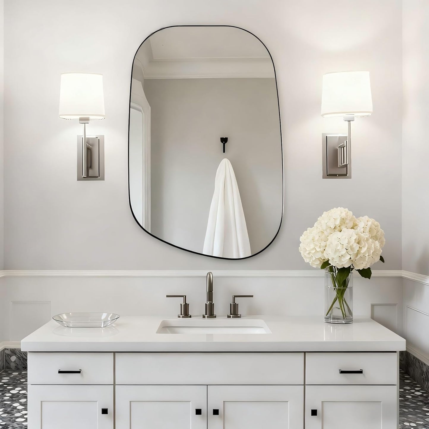 Chrome Asymmetrical Wall Mirror - Unique 24"x32" Irregular Design with SUS304 Stainless Steel Frame for Bathroom, Bedroom, Entryway