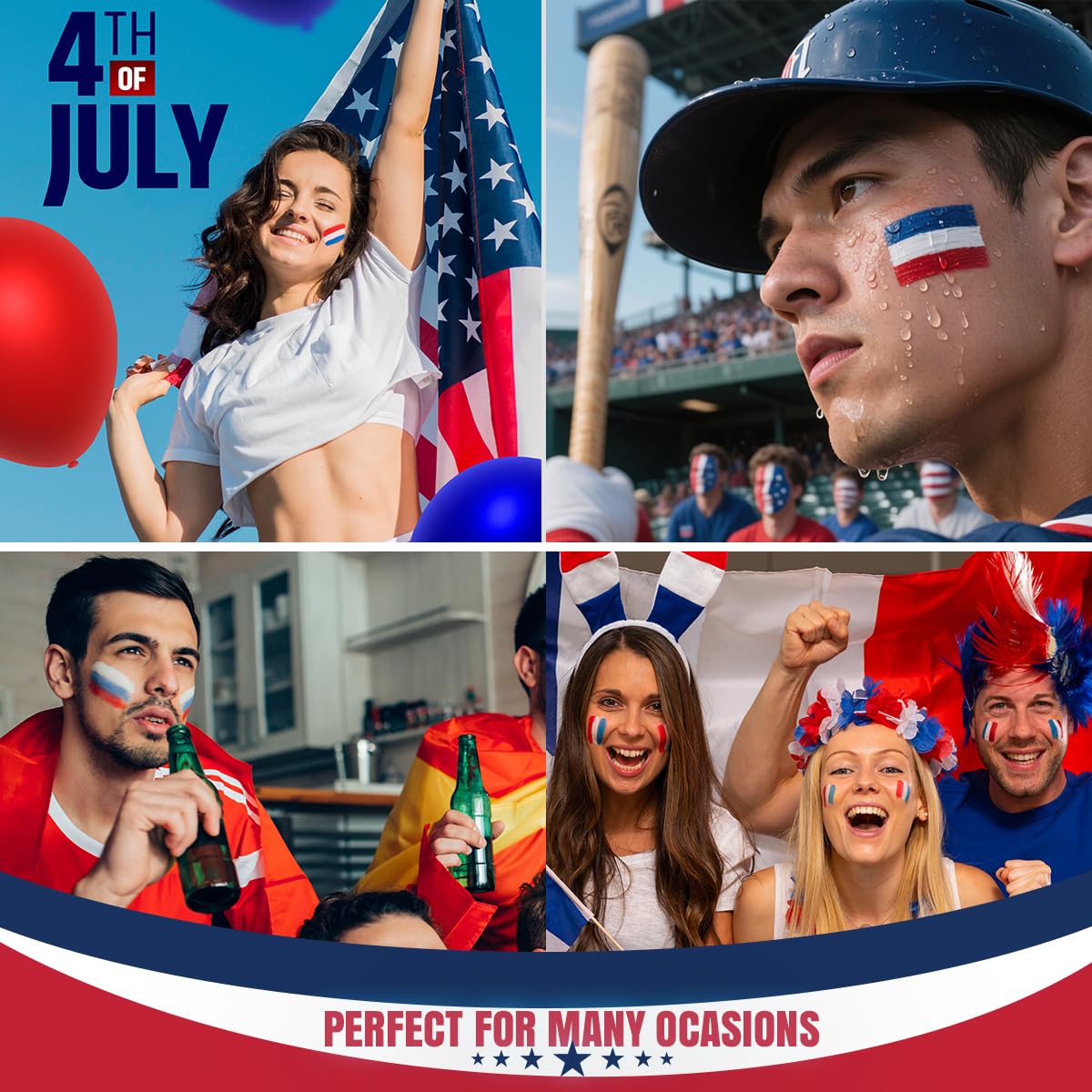 Patriotic Face Paint Sticks - 5PCS Red, White & Blue Makeup for 4th of July | Waterproof Eye Black for Sports Fans