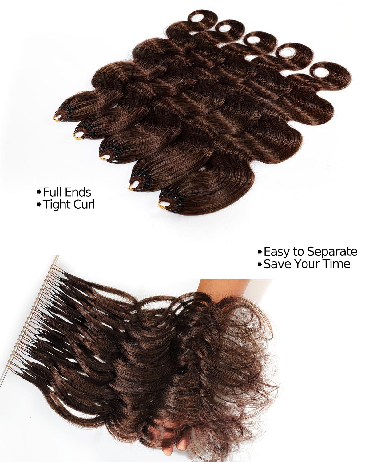 BEEOS Body Wave Remy Human Crochet Hair, #4 Brown Pre-Separated Knotless Feather Crochet Hair for Black Women, Miracle Knots 1 PCS 25 Strands 22 Inch