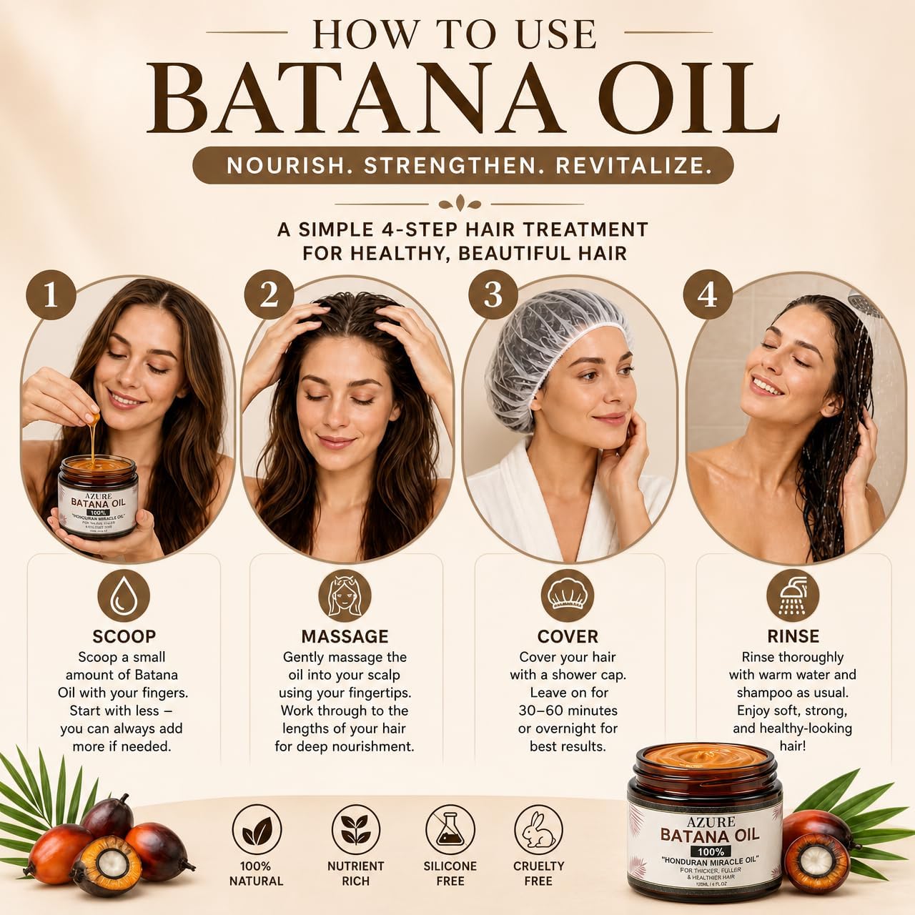 Azure Batana Oil for Hair Growth, Nature Pure Batana Oil for Hair Growth, Nourish Scalp, Repair Dry Hair, Promote Thicker Fuller Hair for Men and Women