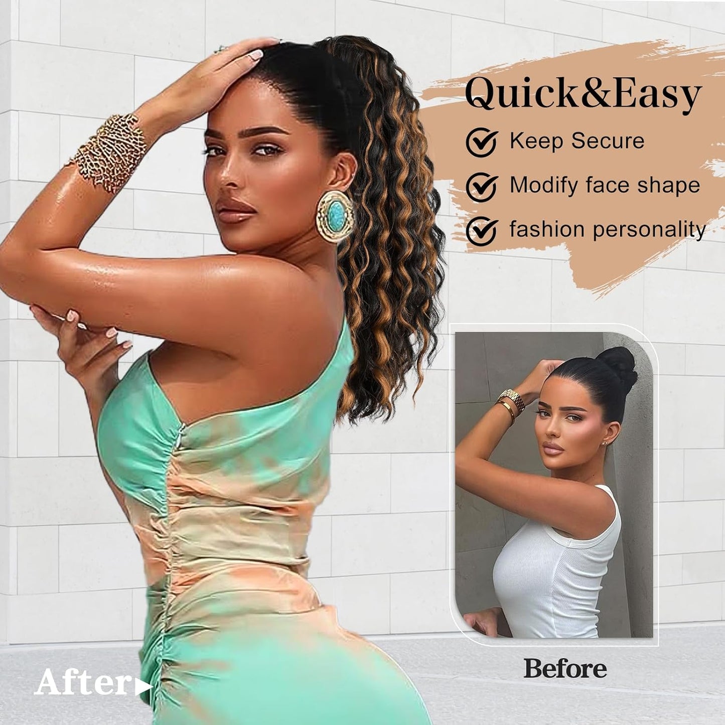 Curly Ponytail Extension - 20 Inch Drawstring Hairpiece for Black Women | Synthetic Long Wavy Style