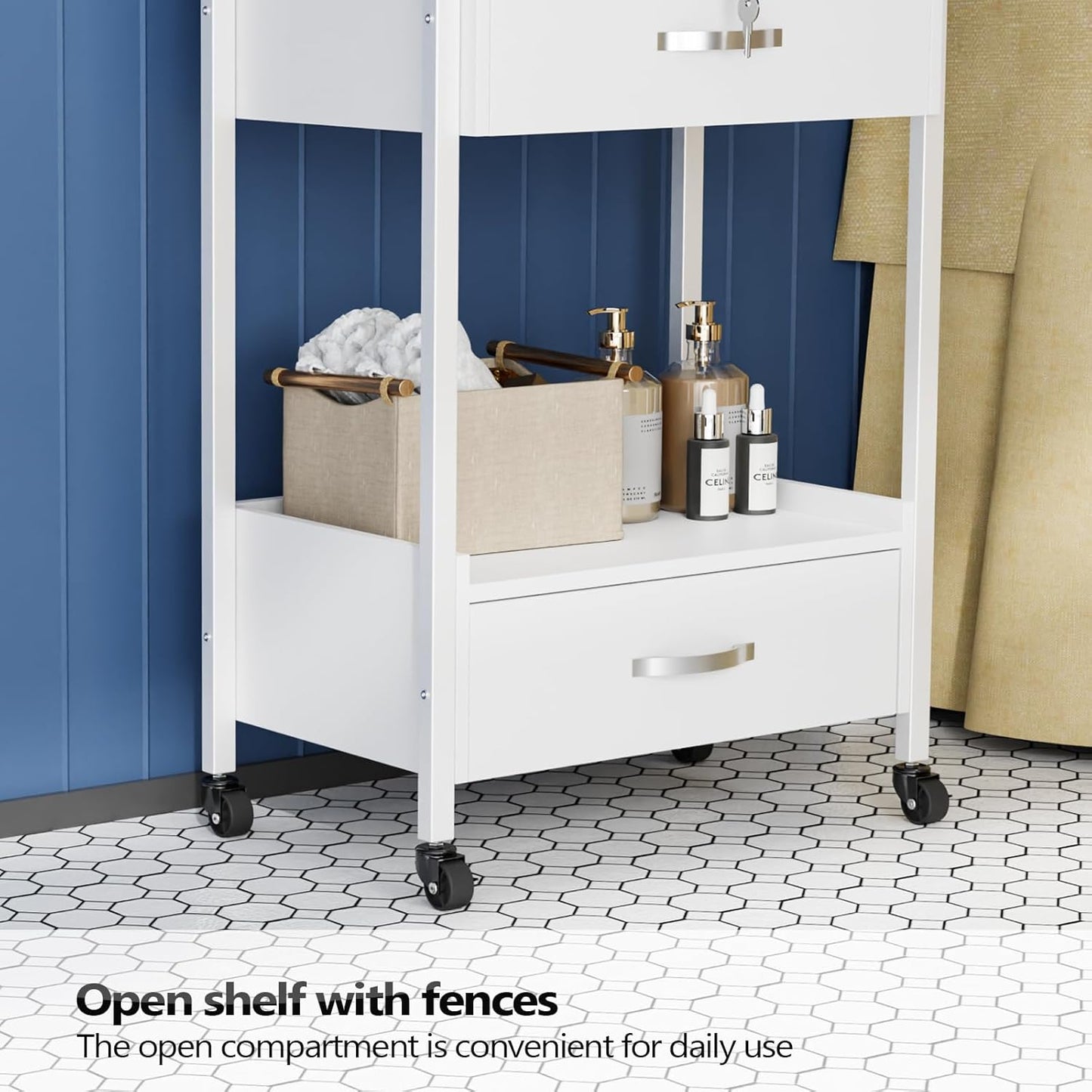 OmySalon Salon Trolley Cart - Mobile Beauty Spa Organizer with 2 Drawers & 2 Trays | White