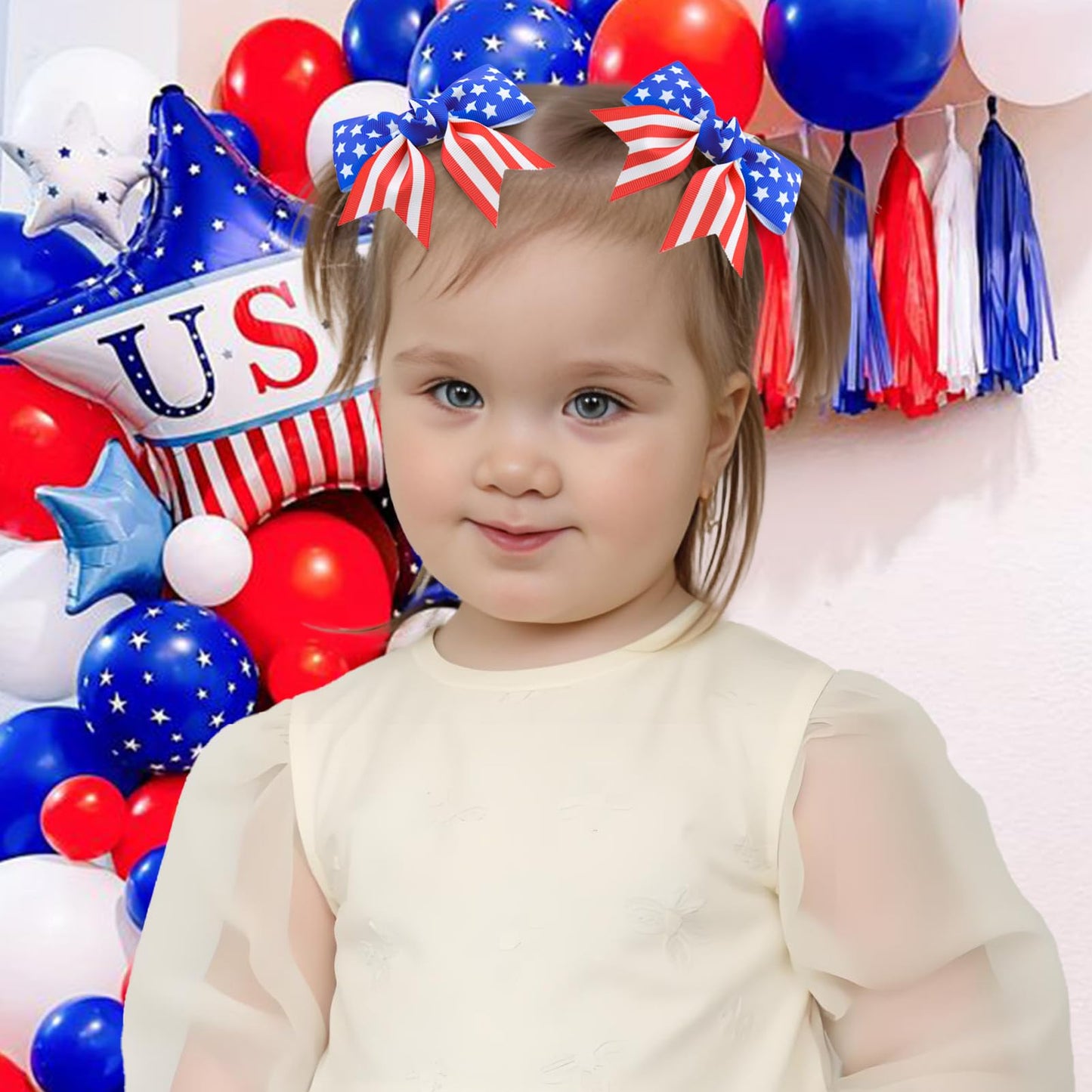4th of July Bow Hair Clips for Baby Girls American Flag Hairpins Girl Patriotic Stars Stripes Barrette Red Blue Hair Clip