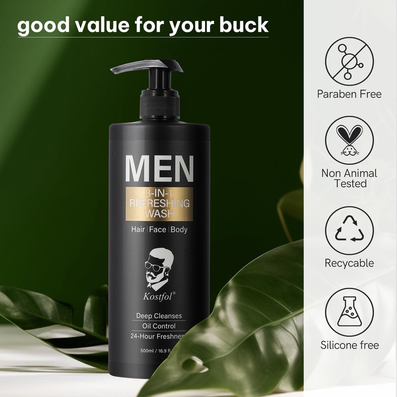 NUSPA NUSPA 3 IN 1 Clarifying Mens Shampoo Sulfate Free Hair Wash Deep Cleaning Infused with Natural Portulaca Oleracea Extract, Chamomilla Flower Extract