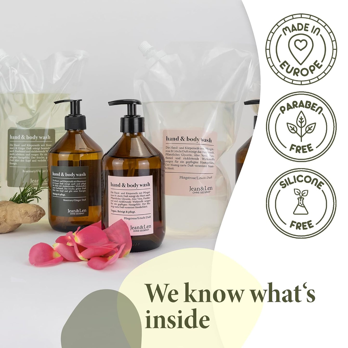 Moisturizing Liquid Hand & Body Wash - Rosemary Ginger Refill Pack | Vegan, Silicone & Paraben Free, 50.7 Fl. Oz.