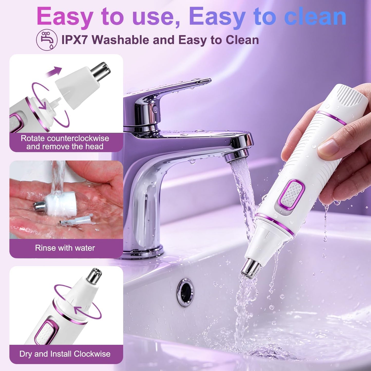 Nose Hair Trimmer for Women - USB Rechargeable 2-in-1 Painless Eyebrow & Facial Hair Remover | IPX7 Waterproof, Dual-Edge Blades