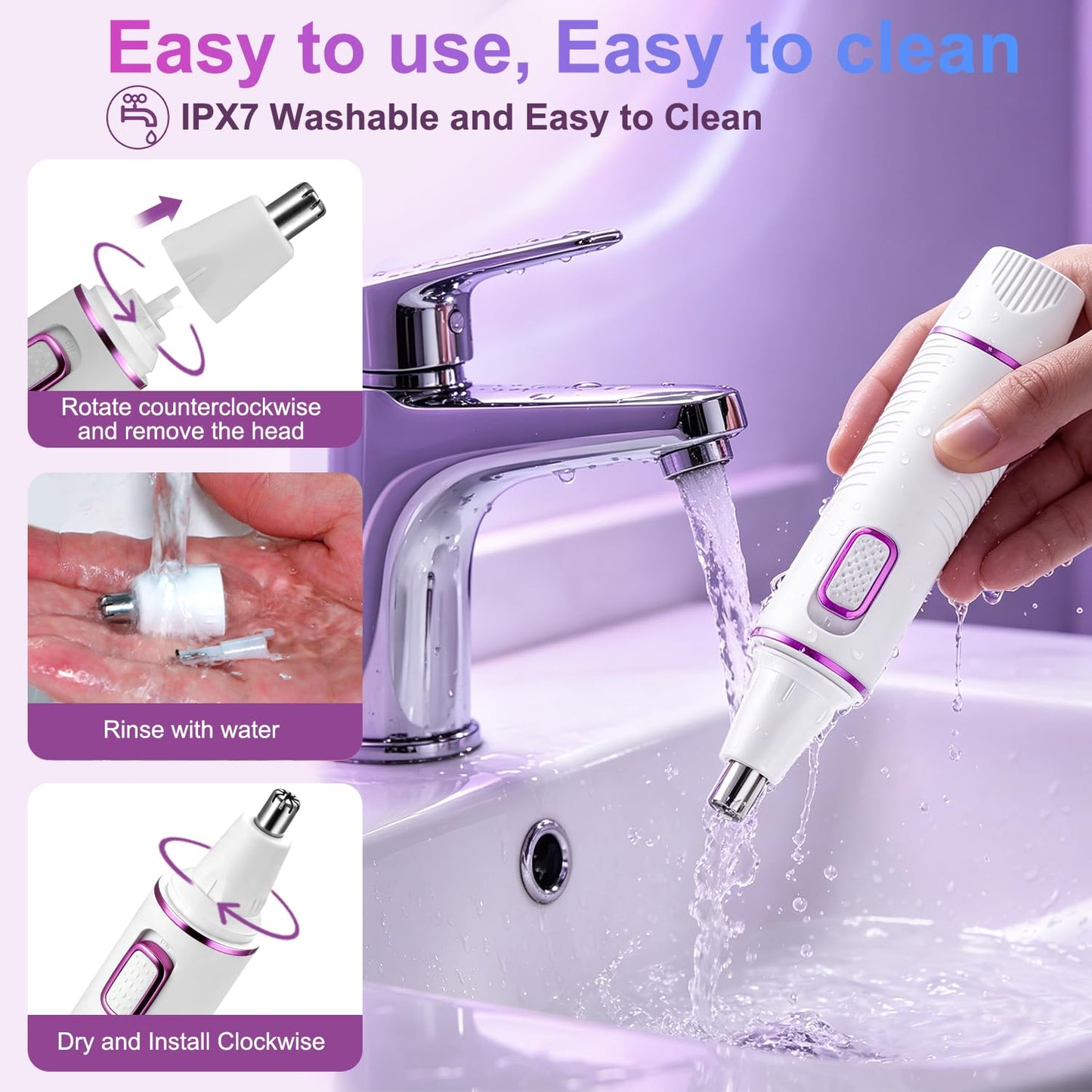 Nose Hair Trimmer for Women,USB Rechargeable Ear and Nose Trimmer,2026 Professiona 2 in 1 Painless Eyebrow & Facial Hair Trimmer Remover,IPX7 Waterproof,Portable Nasal Hair Clipper,Dual-Edge Blades