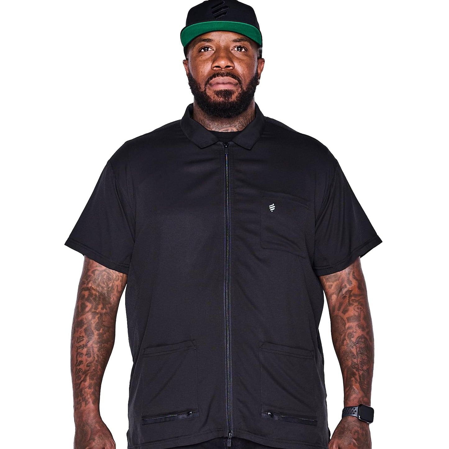 Barber Strong Barber Jacket Jacket, Men's Black, Hair Repellent, Lightweight and Breathable Vented Side Panels, Features Easy Hair Removal and 2-Way Zipper Closure, L