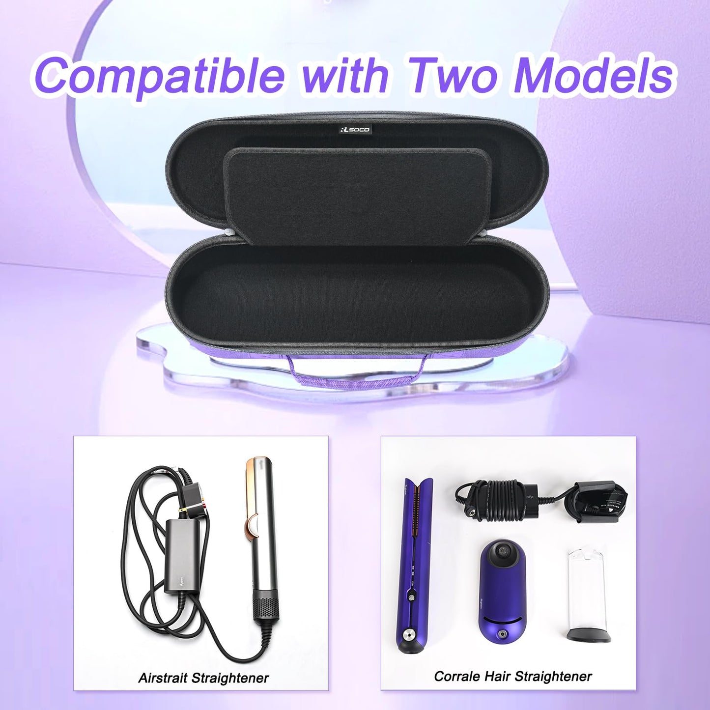 RLSOCO Travel Case for Dyson Airstrait Straightener/Corrale Hair Straightener - Purple (Case Only)