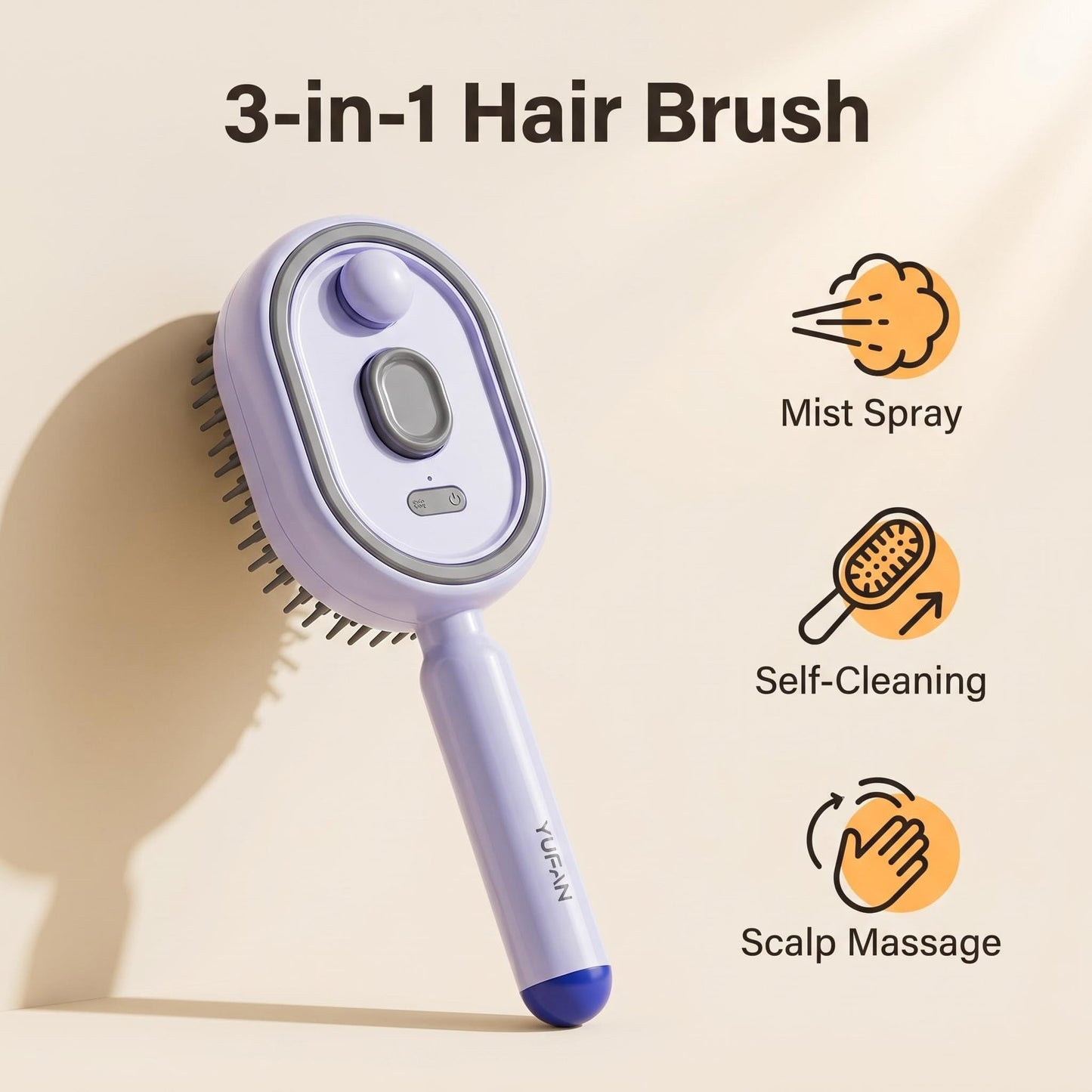 Electric Steam Brush for Hair, 2026 Spray Air Cushion Massage Comb, Rechargeable Anti-Static Detangler for Smooth & Frizz-Free Hair (White)