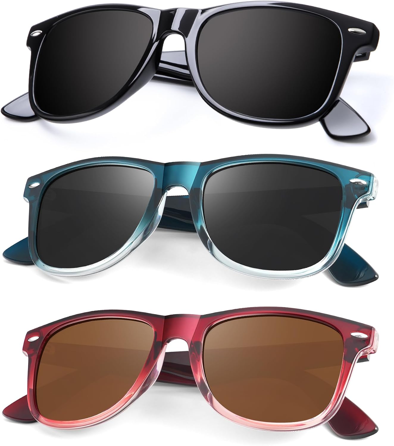 KALIYADI Polarized Sunglasses - Matte Finish, UV Blocking, Color Mirror Lenses | 3-Pack for Men & Women