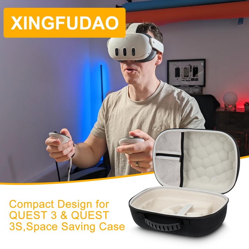 XINGFUDAO Large Carrying Case Compatible with Meta Quest 3/3S, Protective Storage Bag Fit for Kiwi Design and Bobovr Battery Headstrap (Black)