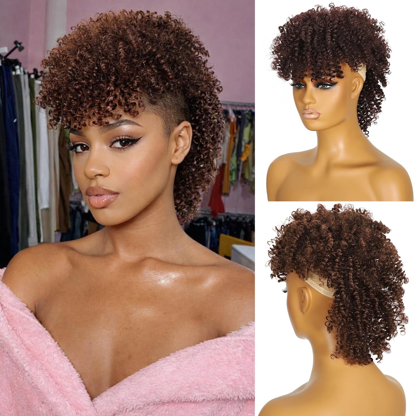Afro Puff Drawstring Ponytail - Kinky Curly Synthetic Hair Extensions for Black Women | Short Caramel Brown & Blonde Mix