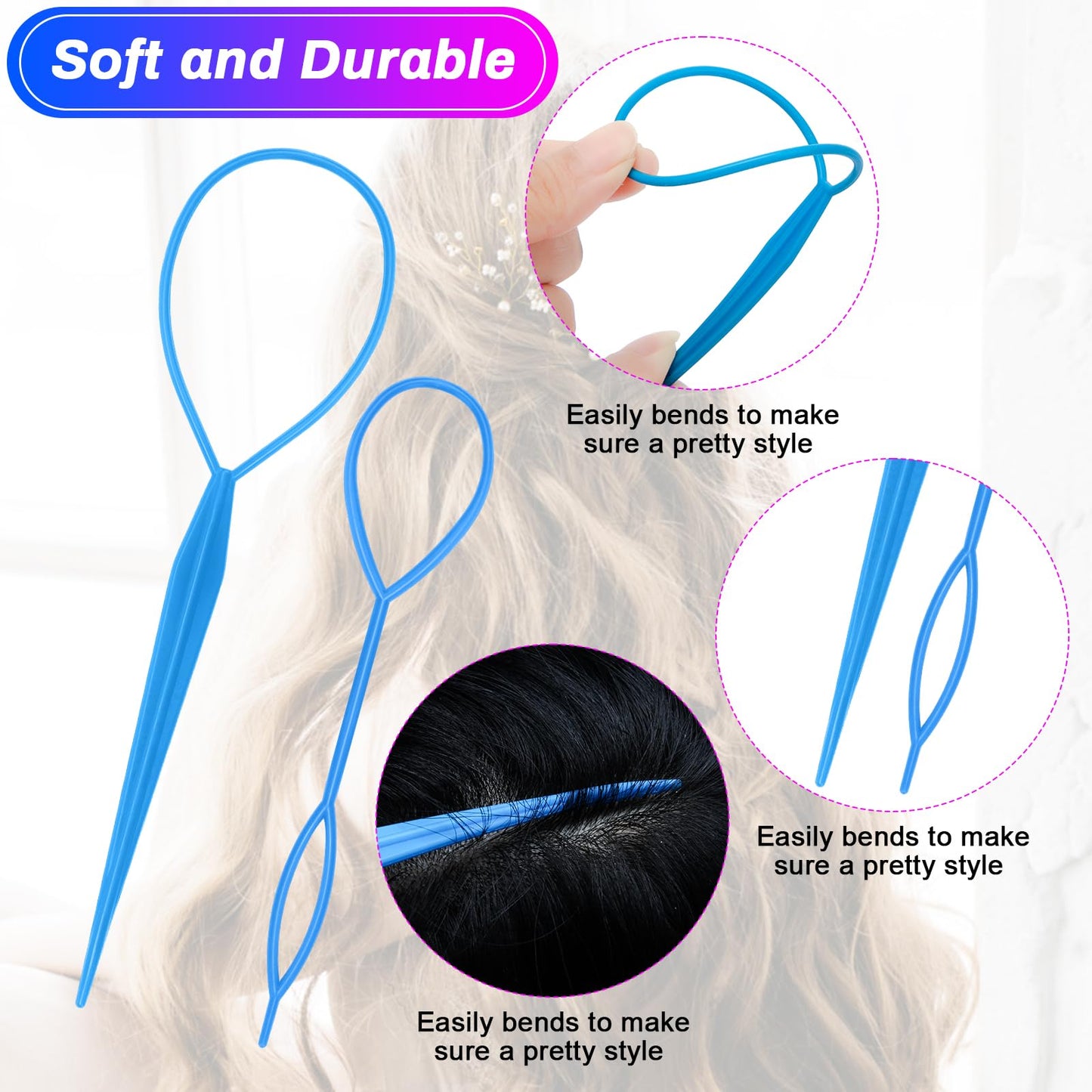 AHIER 8Pcs Hair Accessory Kit - Topsy Tail Ponytail Maker, French Braid Tool, Hair Braid Accessories, and 4 Color Hair Loops