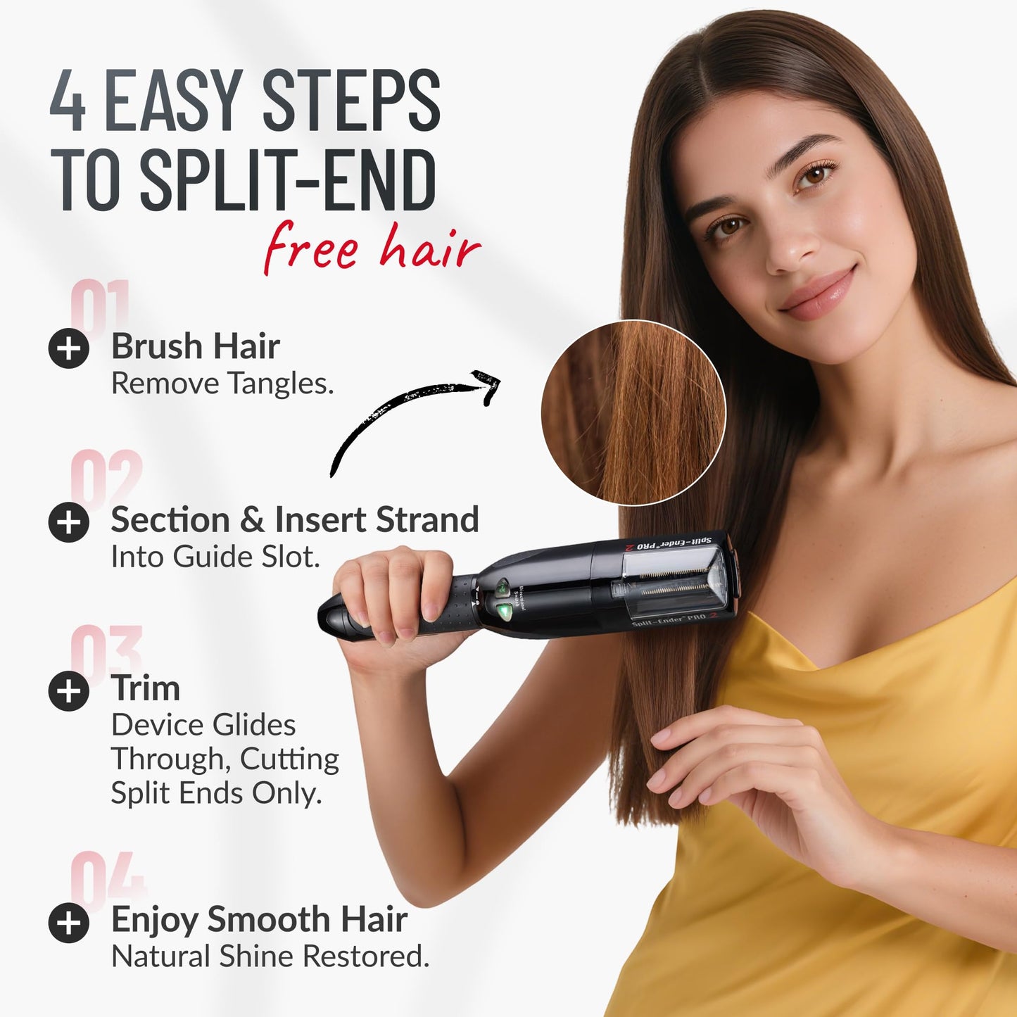 Split-Ender PRO - Original Professional Beauty Tool - Cordless Split End Hair Trimmer for Damaged, Dry, Brittle, Frizzy, Curly or Straight Hair