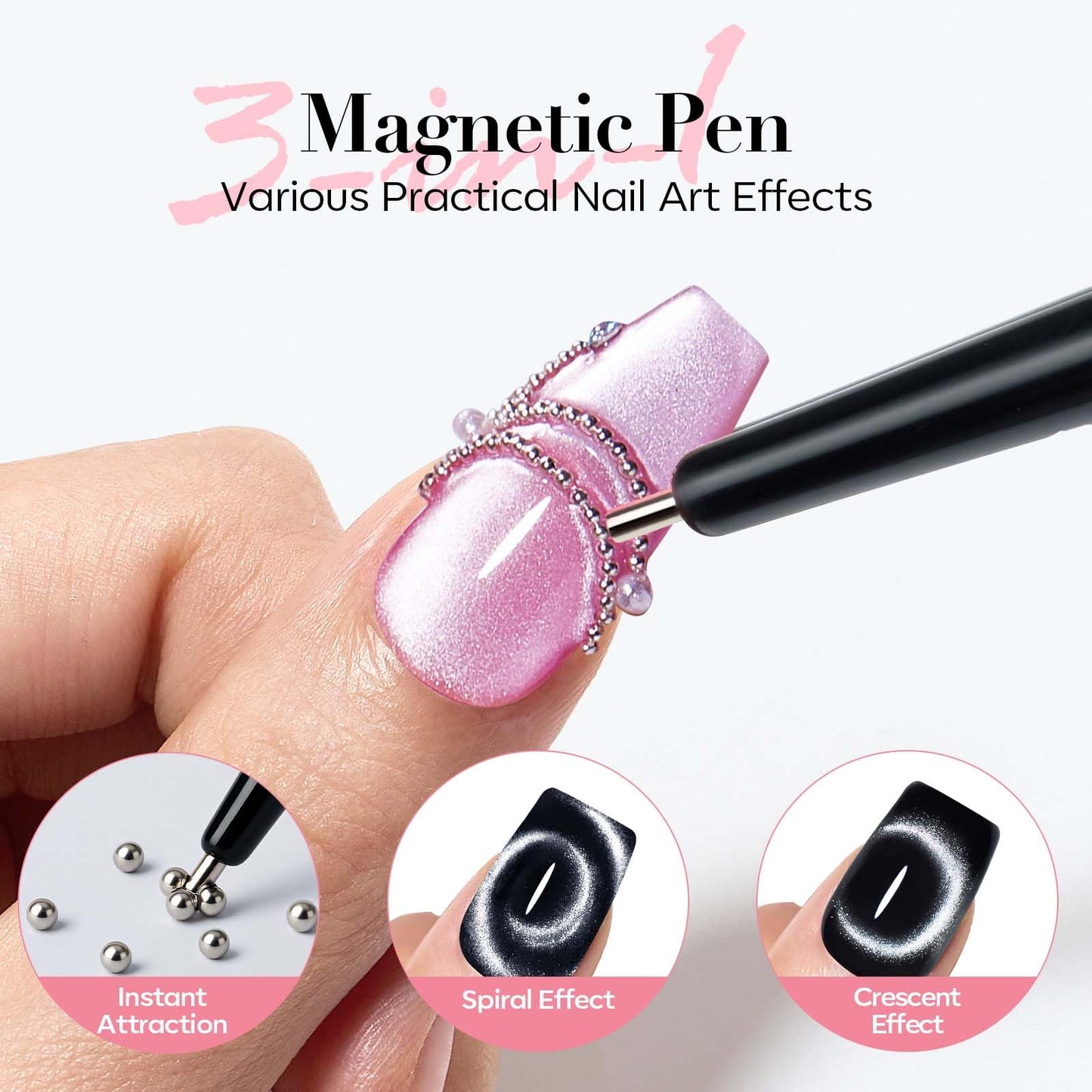 AzureBeauty Cat Eye Magnet Nail Art Tools-14PCS Powerful Cateye Gel Nail Polish Magnet Tools -Heart/French /Black Hole Magnet Sticks, DIY Glassy Cateye Nail Art Effects