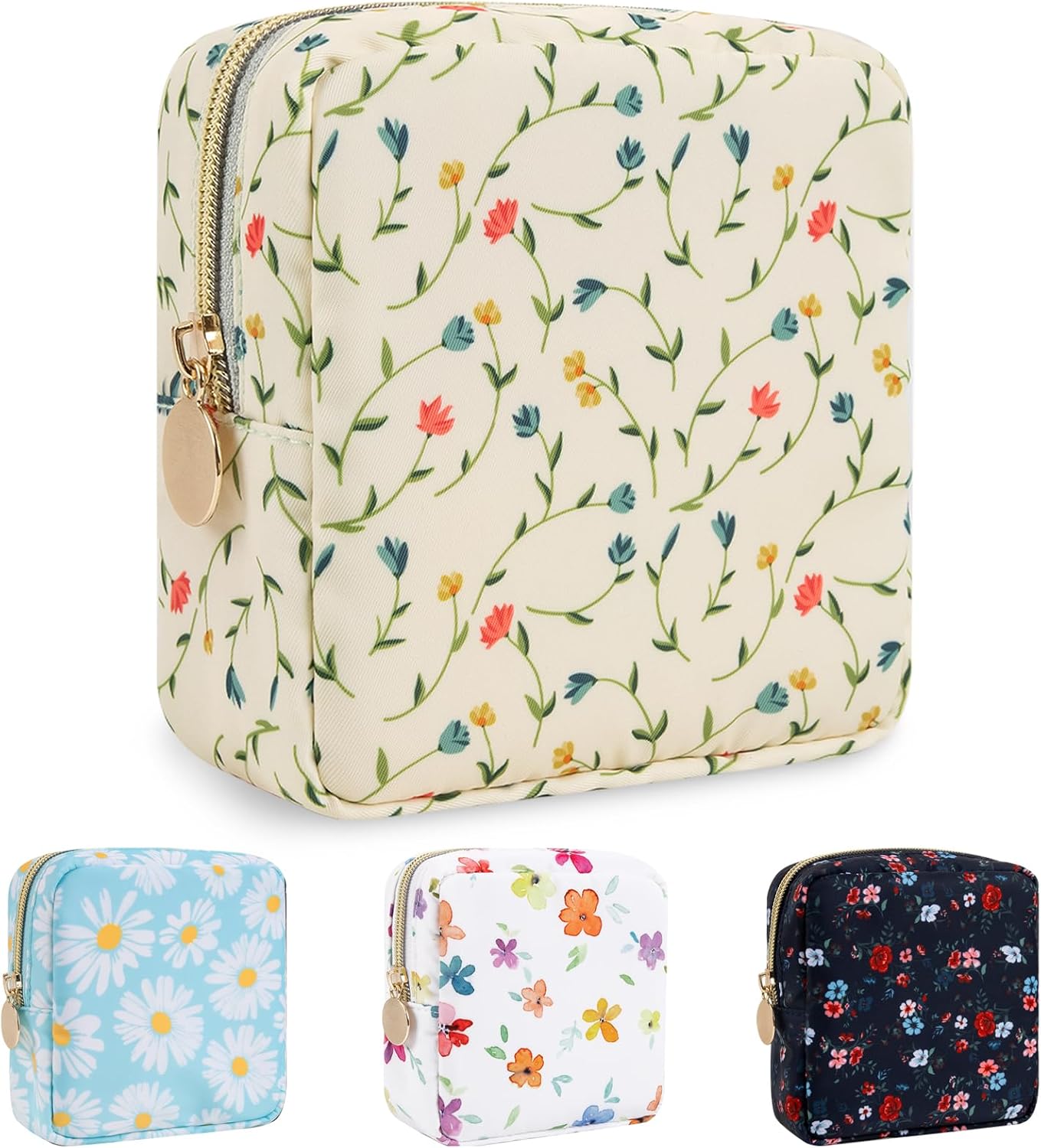 Floral Makeup Bag - Cute Pink Nylon Zipper Pouch for Travel | Waterproof Cosmetic Organizer for Women