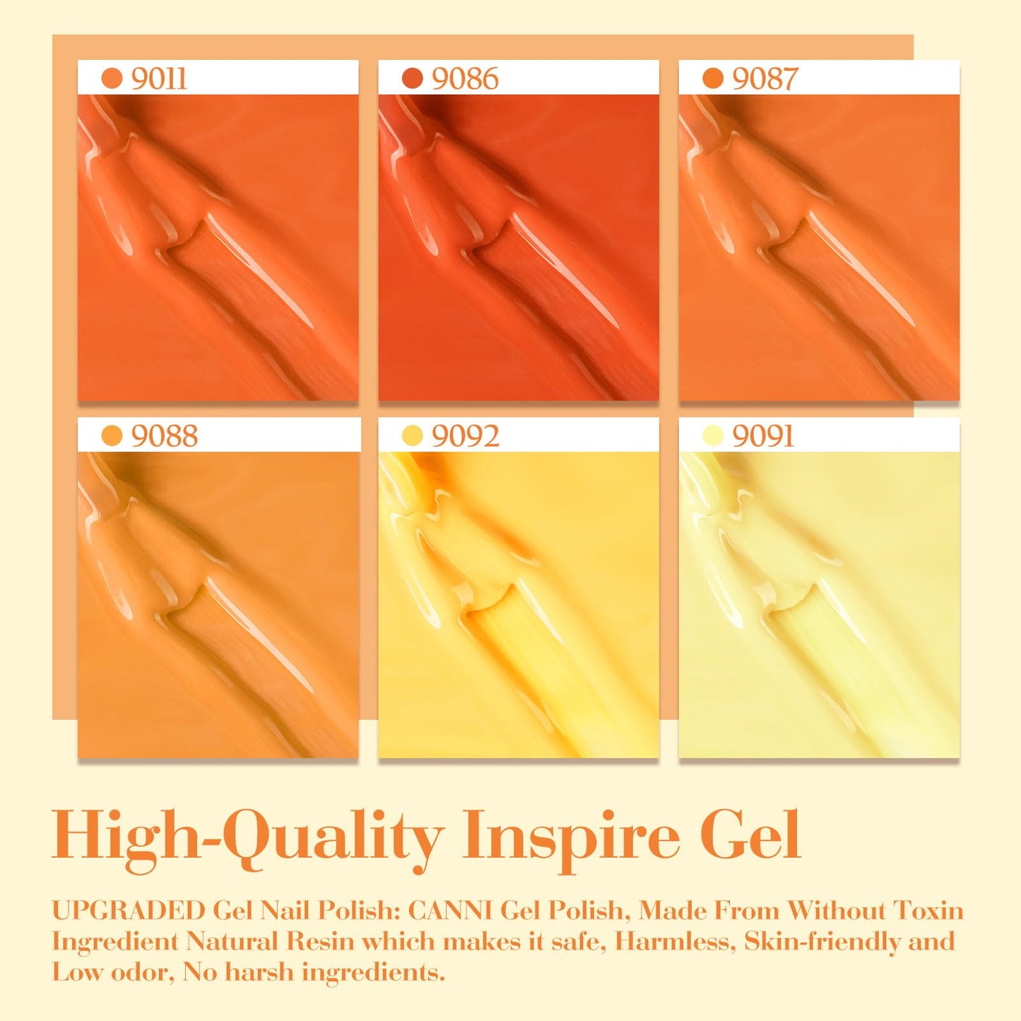 CANNI Orange Gel Nail Polish Set – 6 Colors (Fire Orange, Yellow, Amber, Pumpkin, Sunset), 9ML Soak Off UV LED Nail Gel Kit for Fall Nail Art & DIY Manicure