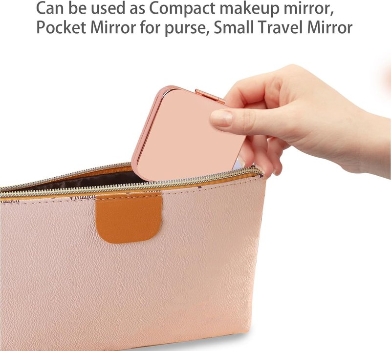 Compact Rose Gold Square Mirror - Double-Sided 1X/2X Magnifying | 2.8” x 2.8” Mini Purse Accessory for Women
