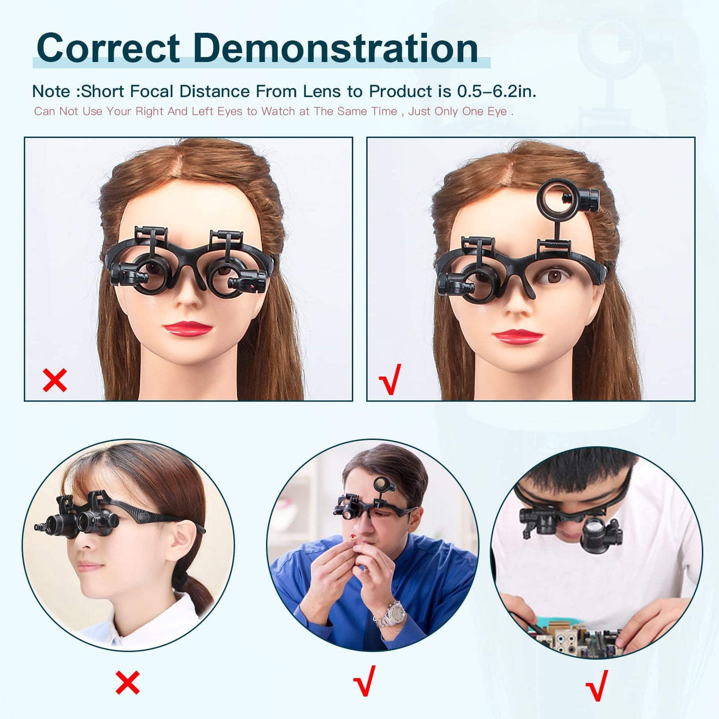 LXIANGN LED Head Mount Magnifier 10X 15X 20X 25X Hands-Free Magnifying Glass Headband Magnifier Visor with Light for Close Work,Jewelry,Craft,Watch,Hobby,Not for Reading