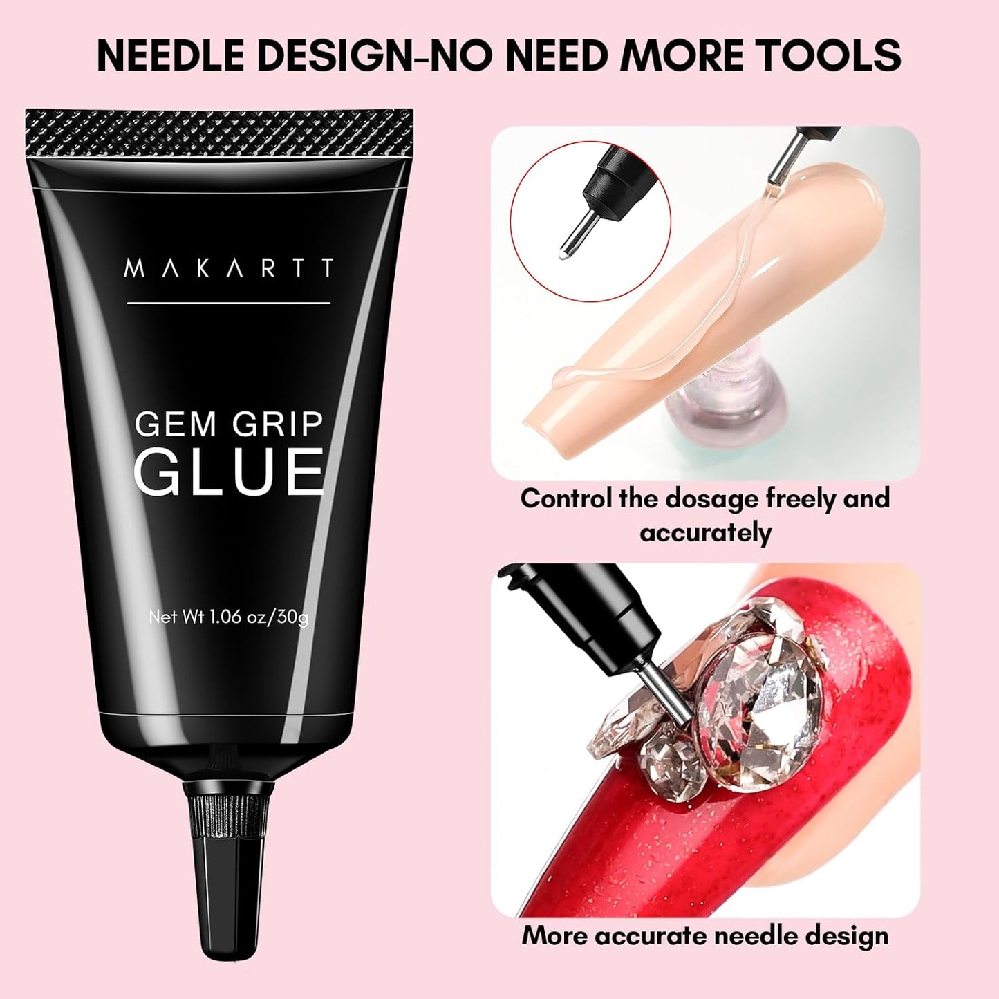 Makartt No Wipe Rhinestone Glue - Super Strong Nail Charm Gel for 3D Nail Art | 30G Bling Adhesive