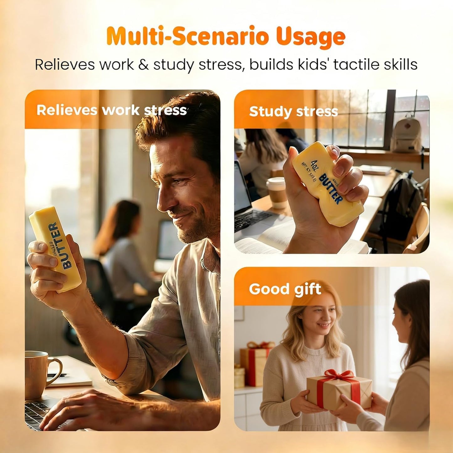2 Pieces of Slowly Expanding Butter Squeeze Toys, Super Soft Butter-Shaped Slow Rebound Squeeze Toys, Stress and Anxiety Relief Relaxation Toys, Ideal Birthday Party Gifts