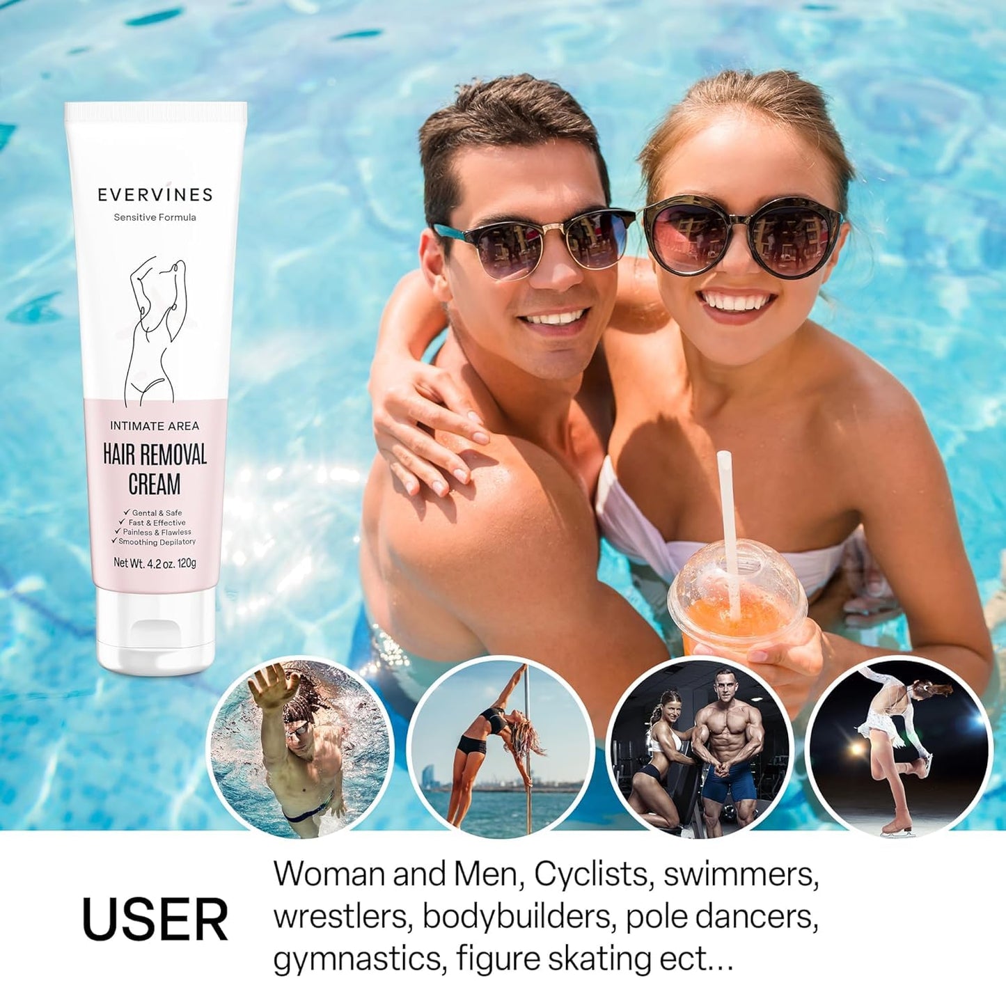 Hair Removal Cream for Women - Fast & Painless Depilatory for Sensitive Skin | 4.2oz (2 Pack) - Ideal for Bikini, Legs, Arms, Underarms