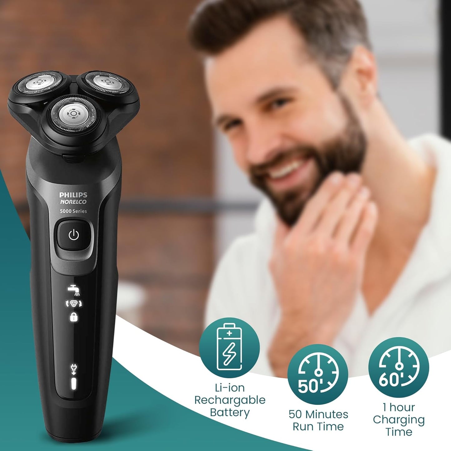Philips Electric Shaver for Men - Rechargeable AquaTouch Wet & Dry with Comfort Cut Blades | Cordless 5D Flex Head Razor