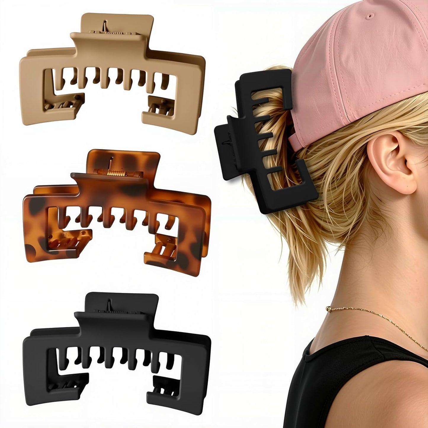 Large Hat Claw Clips for Women - 3 Pcs Non-Slip Strong Hold Hair Accessories | Tortoise Shell Design for Thick & Thin Hair