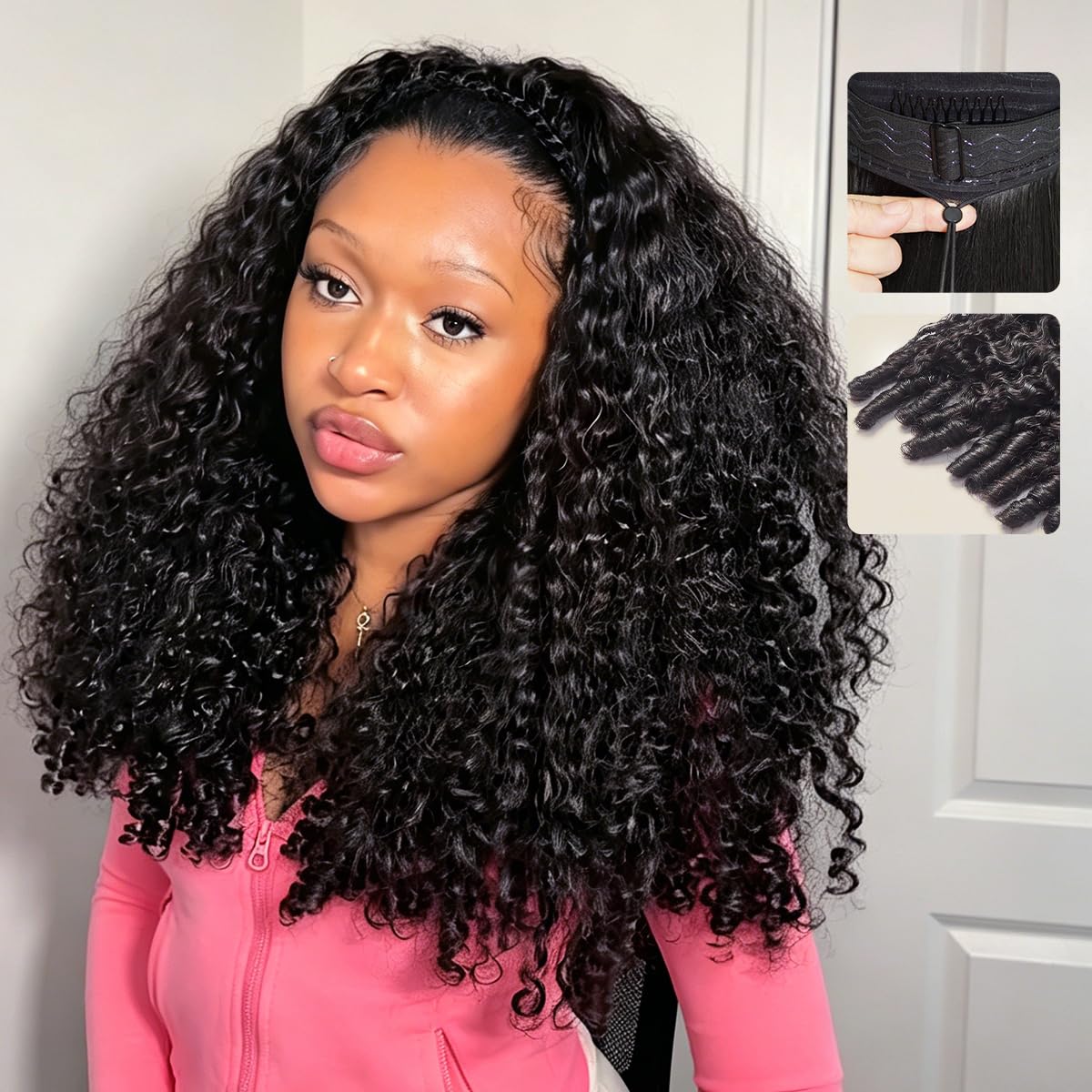 Human Hair Half Wig - Burmese Curly 3-in-1 Drawstring | Glueless, Easy Wear for Black Women - 16 Inch