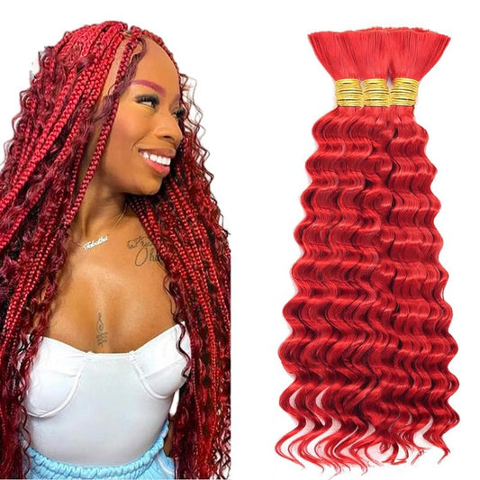 Red Boho Human Hair Braiding Red Human Braiding Hair For Boho Braids Deep Wave Braids Bulk Bohemian 3 Bundles/Pack 150g 14 14 14 Inch