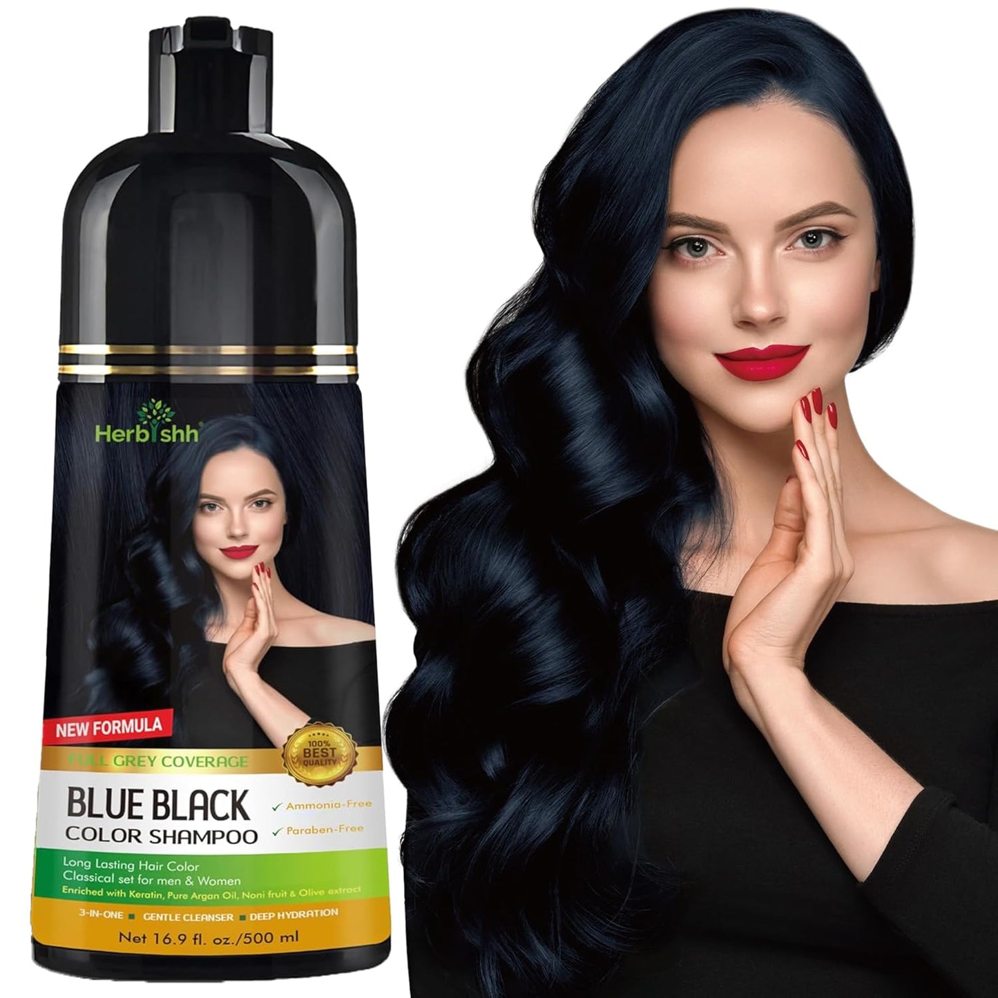 Herbishh Hair Color Shampoo for Gray Hair - Natural 3-in-1 Dye | Dark Coffee, 500ML, Lasts 3-4 Weeks