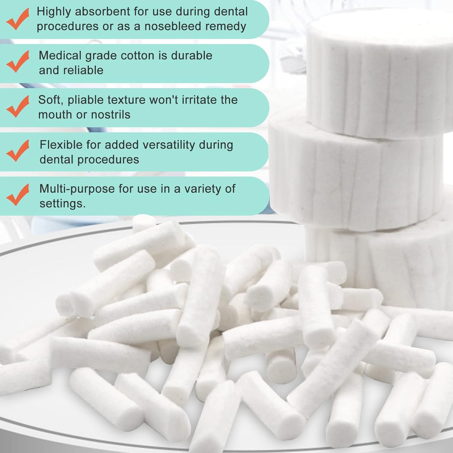 Dental Cotton Rolls - 200 Count 1.5 Inch Non-Sterile Absorbent Cotton for Mouth Care & Nosebleeds