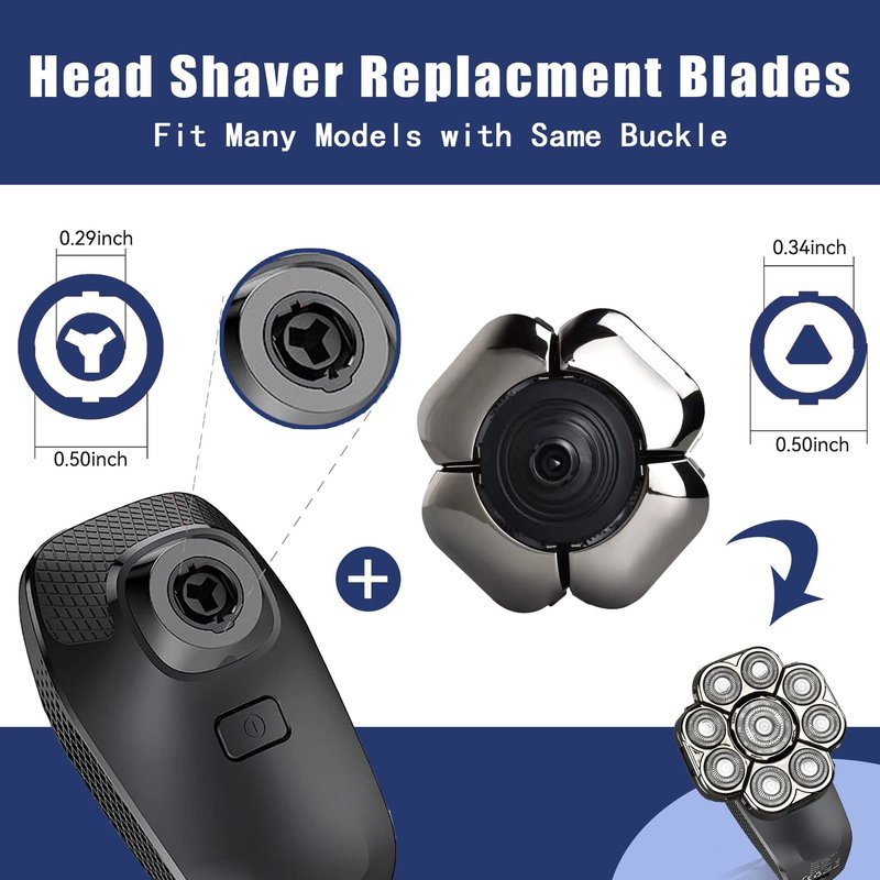 Universal Replacement Heads for Blade,Replacement Blades Compatible with Most Major Head Shaver Brands, Easy-to-Install Electric Razor Shaver Heads for Bald Men. (9 Silver)