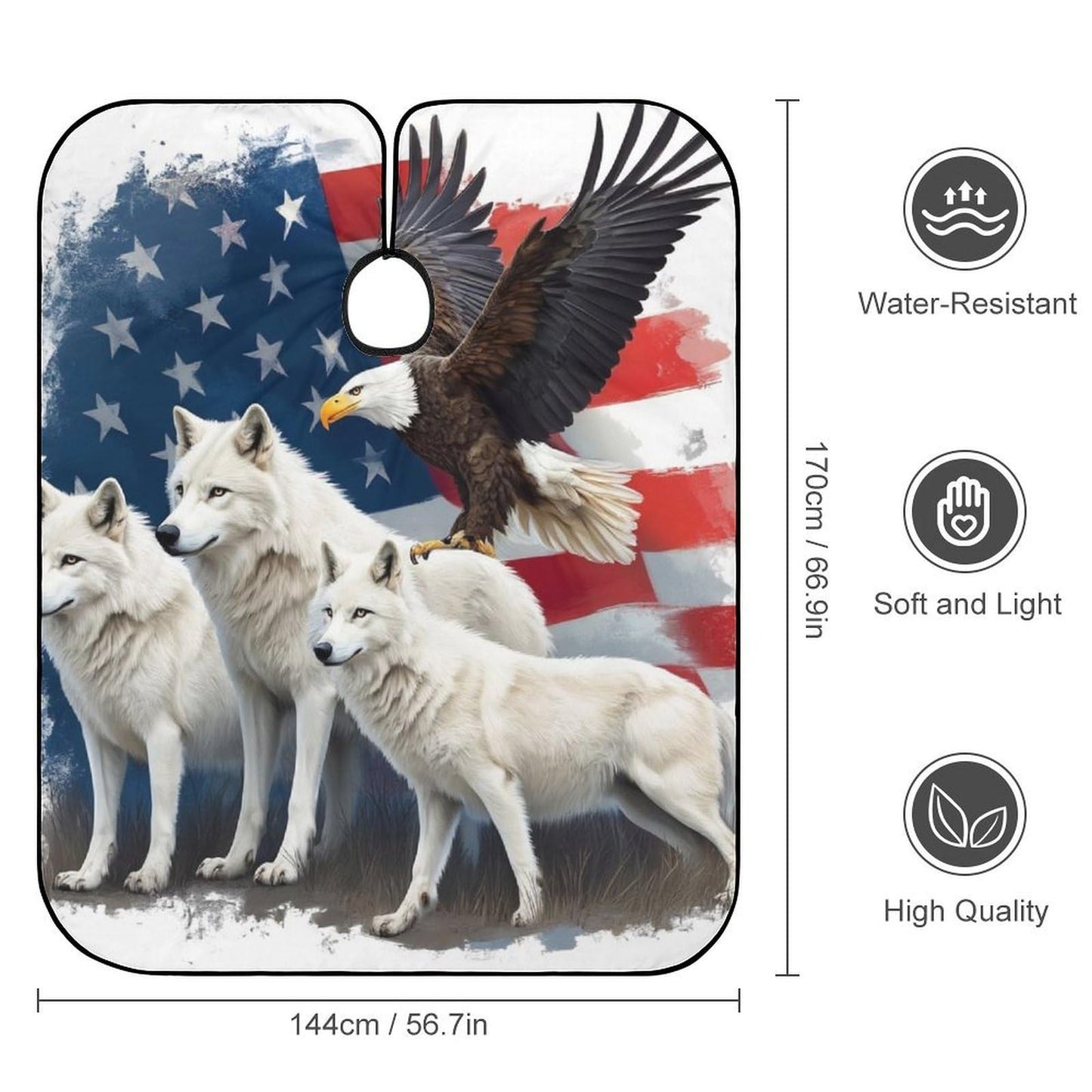 Stylish Professional Hair Cutting Cape Fashionable Salon Barber Cape with Adjustable Closure Wolves and Eagles Wolf American Flag