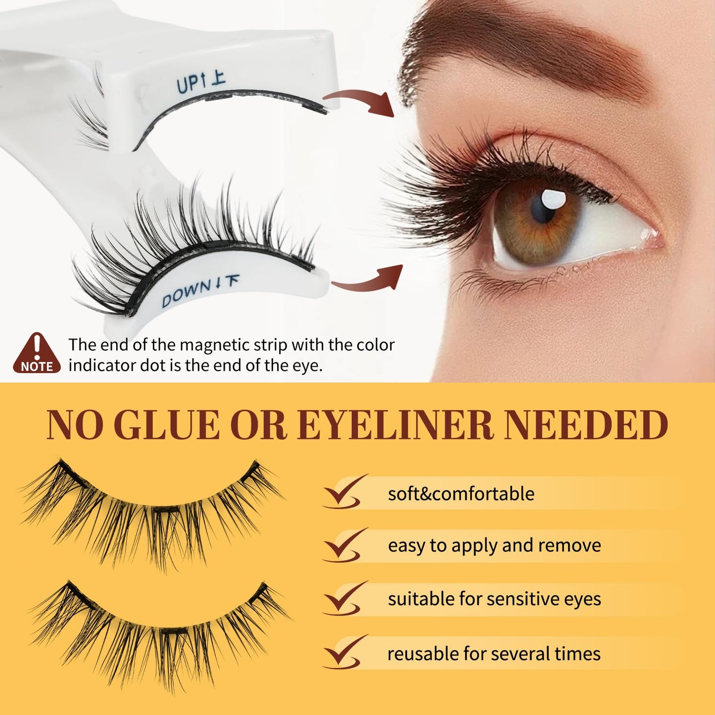 QUEWEL Magnetic Eyelashes 2 Pair Reusable Natural Look Magnetic Eyelashes with Applicator No Glue Needed Eyelashes Cat Eye Lash Clusters Kit Easy to Wear and Remove(B+L02)