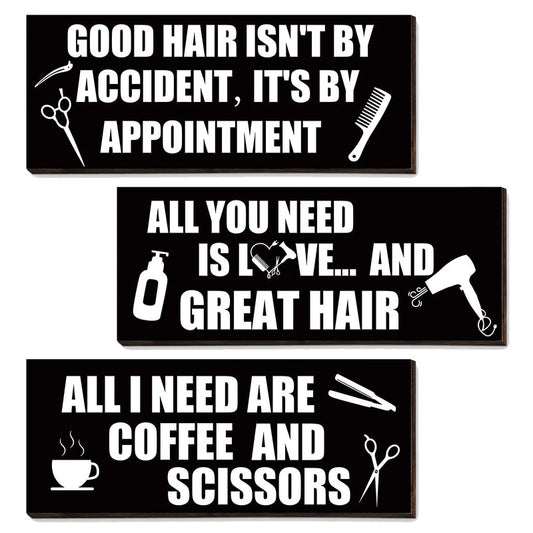 Jetec 3 Pcs Hair Salon Decor Hair Stylist Sign Gift Ideas Hairdresser Wood Hanging Sign Decor Rustic Salon Decoration for Hairs Stylist Barber Shop Beauty Shop Walls Arts Decoration