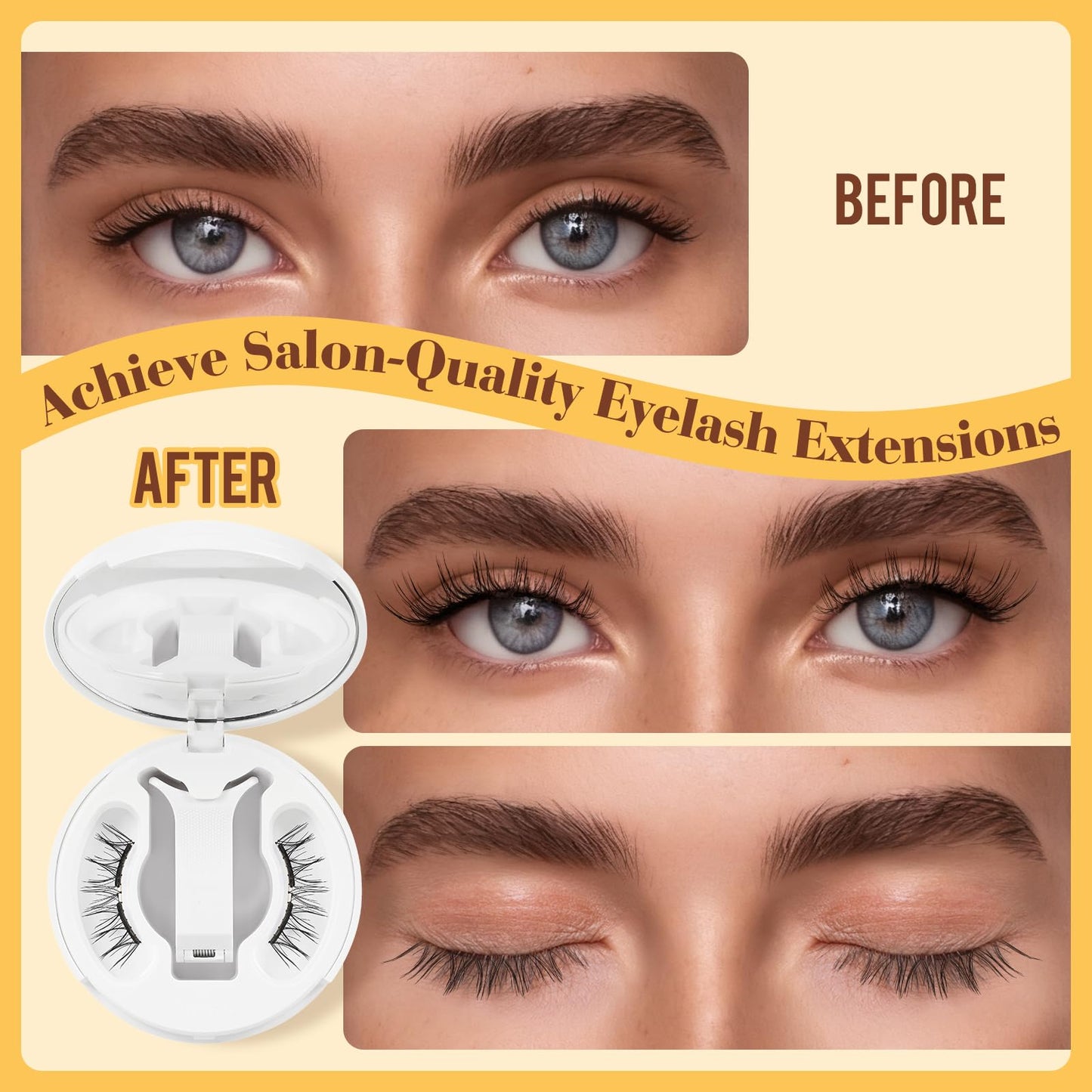 QUEWEL Magnetic-Eyelashes with Applicator, Upgrade 1 Pair Soft Magnetic Lashes, No Glue Needed Reusable Magnetic Eyelashes So Soft and Suitable for Beginners (Soft-Magnetic-B01)