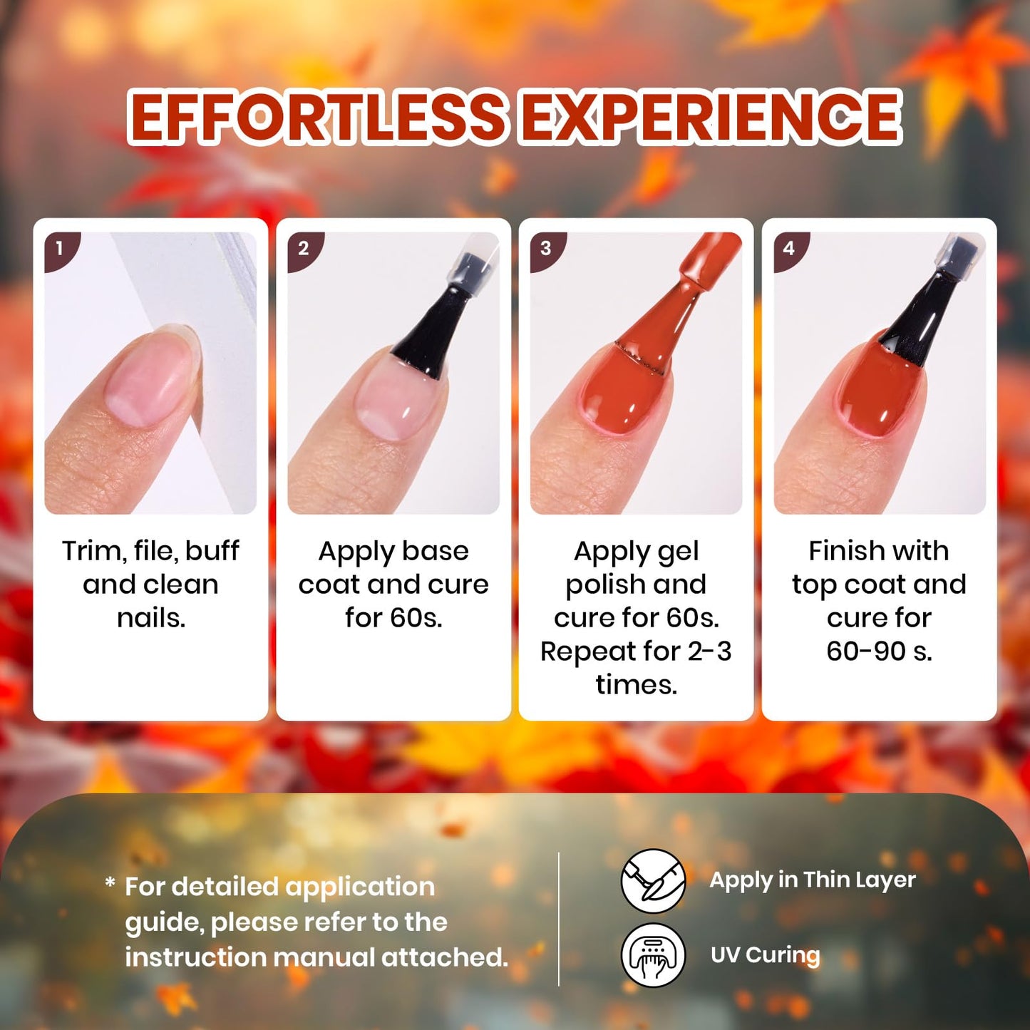 Beetles Fall Gel Polish Set - Waltz of Leaves Collection, 36 Autumn Colors Purple Green Colors Gel Polish Set With Base and Glossy Matte Glitter Top Coat Soak Off UV Led Gifts for Women